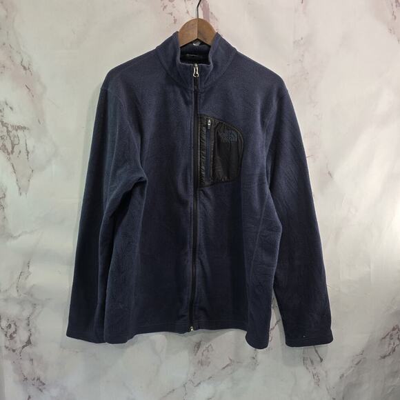 The North Face Jacket Mens Large Blue Black Fleece Full Zip Chest Pocket Mock - Picture 1 of 9